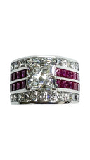 3 Carat Princess Cubic Zirconis Engagement Ring Channel Ruby Rows 14k W Gold