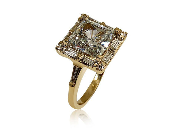 3 Carat Highest Quality Princess Cut Cubic Zirconia Ring with Baguettes 14K Gold