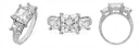 Highest Quality Cubic Zirconia 3 Stone Princess Cut Hand Engraved 14K White Gold