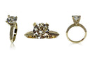 3 carat Round Cubic Zirconia Tall Engagement Ring Pave Knife Shank 14K Yellow Gold