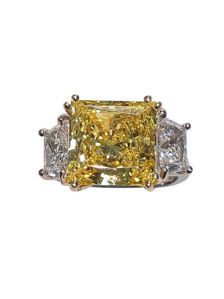 Carat Canary Princess Cut and Trapezoids CZ Stone Ring in Two Tone