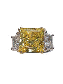 6 Carat Canary Princess Cut and Trapezoids CZ 3 Stone Ring in Two Tone