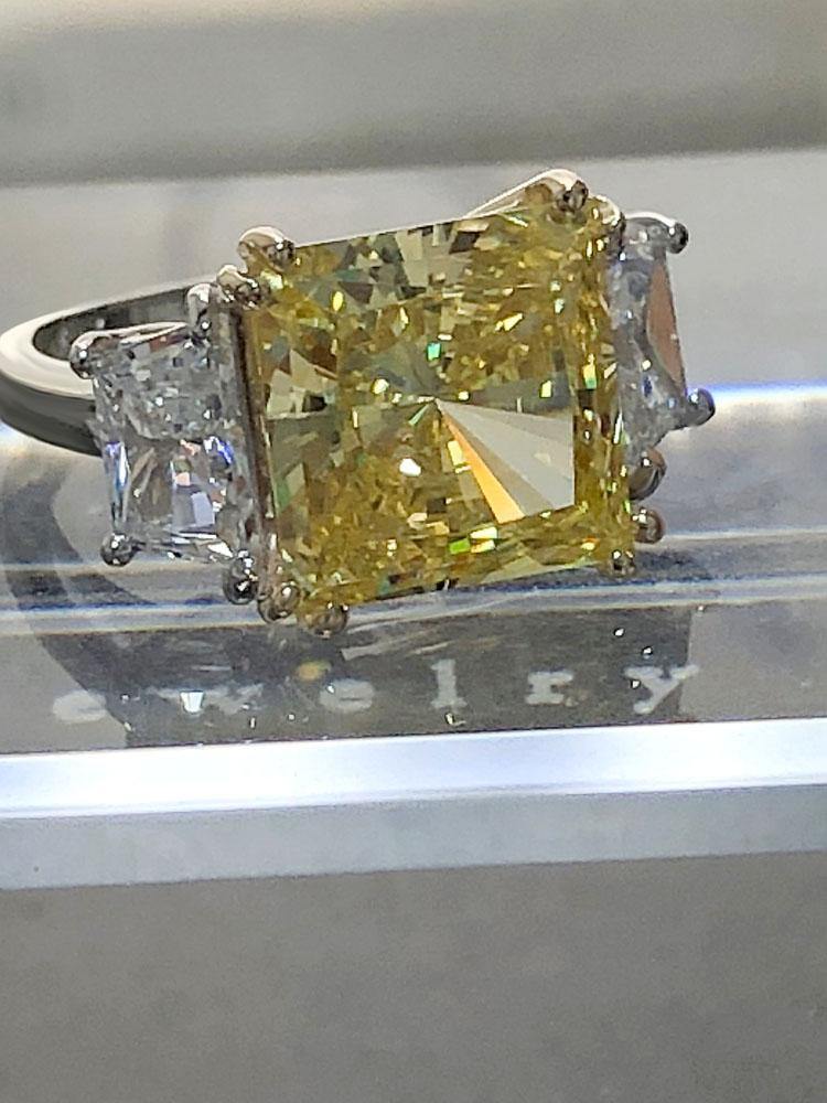 Carat Canary Princess Cut and Trapezoids CZ Stone Ring in