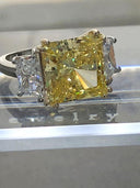 6 Carat Canary Princess Cut and Trapezoids CZ 3 Stone Ring in Two Tone