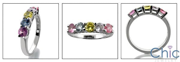 Wedding 1 Ct Share Prong 5 Stone Multi Color Cubic Zirconia CZ Band 