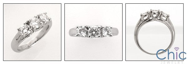 3 Round Stones Lucida Style Cubic Zirconia Ring 14k White Gold