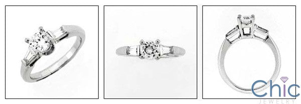 Engagement 0.75 Ct Round Tapered Baguettes Cubic Zirconia Cz Ring