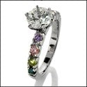 Engagement 1 Ct Round Brilliant Multi Color Cubic Zirconia Cz Ring