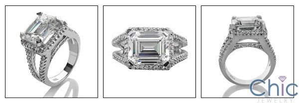 Engagement 4.5 Emerald Cut East West Set Cubic Zirconia Split pave shank Ring