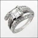 Engagement 1.25 Princess Center Rows of Pave Cubic Zirconia Cz Ring