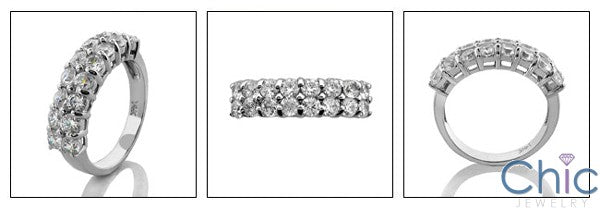 Wedding 2 Rows Round Share Prong Cubic Zirconia CZ Band