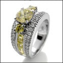 Canary Round Cubic Zirconia Stone Center Channel Sides 14K White Gold Engagement Ring