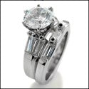 Matching Set 2.75 Ct Round Center Baguettes Cubic Zirconia Cz Ring