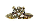 3 carat Round Cubic Zirconia Tall Engagement Ring Pave Knife Shank 14K Yellow Gold