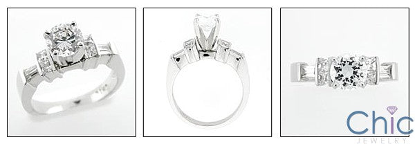 High Quality Round 1 Carat 4 Prong Engagement Ring Channel Sides CZ 14K White Gold