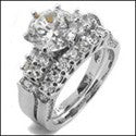 Matching Set 2 Ct Round Center Share Prongs Cubic Zirconia Cz Ring
