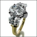 3 Stone Pear Oval Cubic Zirconia Two Tone Gold Ring