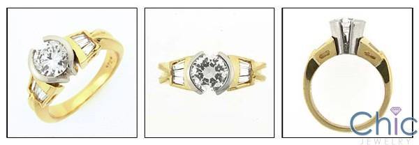 .75 Round Center Cubic Zirconia  Ring Old Fashion Style Two Tone 14K Gold Ring