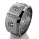 Mens 10mm Wide Princess Cubic Zirconia CZ Wedding Band