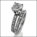 Matching Set 1.7 TCW Round Cubic Zirconia Tiffany Celebration Style 14K White gold Ring with Band