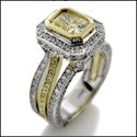 Canary 1.5 Ct Radiant Cubic Zirconia Yellow Bezel Euro Shank Two Tone Gold Ring