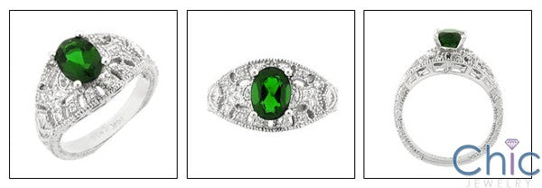 Estate 1.5 Oval Green Center Pave Cubic Zirconia Cz Ring