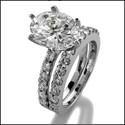 2 Carat Oval Cubic Zirconia Platinum Ring with Band Matching Set