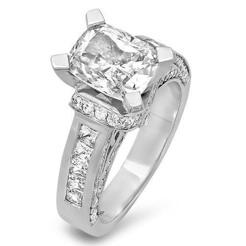 Cathedral Style 3 Carat Radiant Cut Center Cubic Zirconia Ring