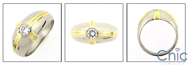 HIgh Quality Cubic Zirconia .40 Round Bezel Two Tone 14K Gold Ring