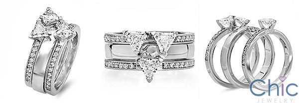 Triangle CZ 1.5 Carat Engagement Wedding Ring Set