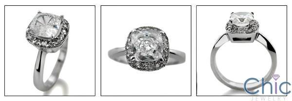 1.25 Cushion Cubic Zirconia With Halo Pave Engagement Ring 14K White Gold