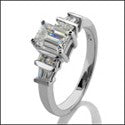 Emerald Cut 1 Ct Center Princess Baguette Channel Sides Cubic Zirconia Engagement Ring 14K White Gold