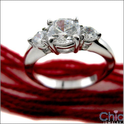 Round CZ  3 Stone Ring High Quality Cubic Zirconia 14K White Gold