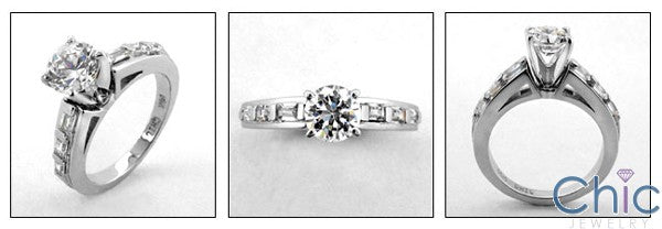Engagement 1 Ct . Round 4 Prong Center Channel Baguettes Cubic Zirconia Cz Ring