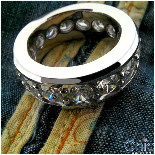 Mens Cubic Zirconia Eternity Ring Solid 14K White Gold