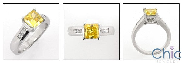 Anniversary Canary Princess Center Channel Cubic Zirconia Cz Ring
