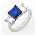 3 Stone 1 Ct . Sapphire Princess Diamond Princess on Cubic Zirconia Cz Ring