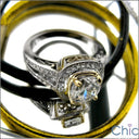 Engagement 1.25 Round Center Two Tone Halo Pave Cubic Zirconia Cz Ring