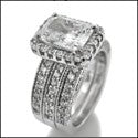 Matching Set 3 Ct Radiant Center Pave Double Cubic Zirconia Cz Ring