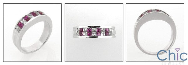 Ruby with Diamond Cubic Zirconia  Princess Cut Invisible Set Band 14K White Gold