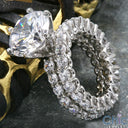 Matching Set 3 Carat Round Cubic Zirconia Center Engagement Eternity Style Ring with Band 14k White Gold
