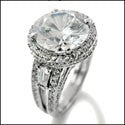Best Quality Cubic Zirconia  5 Ct Round Halo Pave and Baguettes Ring 14K White Gold