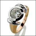 Solitaire 1.25 Round Stone in Bezel Two Tone Cubic Zirconia Cz Ring