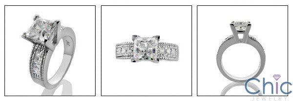 2 Carat High Quality Cubic Zirconia Princess Center Channel Sides 14K White Gold Engagement Ring