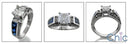 Engagement Princess 1 Ct Center Sapphire Channel Cubic Zirconia 14K White Gold Ring