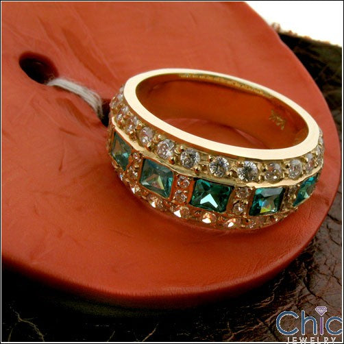 Anniversary Emerald Princess Yellow Gold Cubic Zirconia Cz Ring