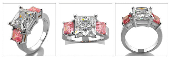 3 Stone Princess Pink Cubic Zirconia Cz Ring