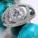 2 Ct Round Center Cubic Zirconia Ring Halo Set Pave Sides 14K White Gold Ring