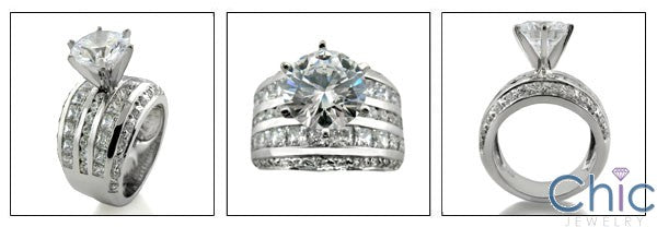 Engagement 3.5 Ct Round Center 14.75 MM Channel Pave Cubic Zirconia Cz Ring
