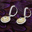 Vintage Two Tone Halo Canary Cubic Zirconia CZ Earrings